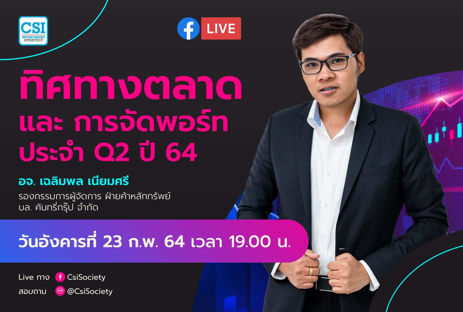 23 ก.พ. 2564 “ทิศทางตลาด และ การจัดพอร์ท ประจำ Q2 ปี 64” อจ. เฉลิมพล เนียมศรี