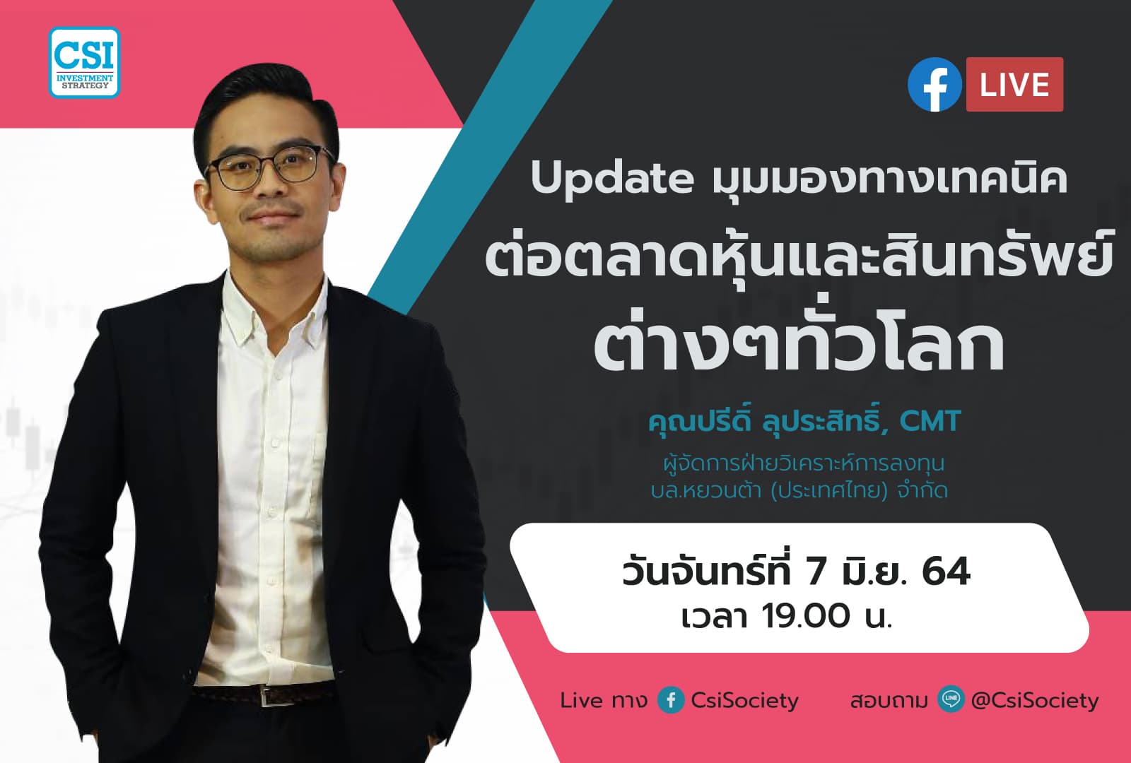 7 มิ.ย. 64 "Update มุมมองทางเทคนิดต่อตลาดหุ้นและสินทรัพย์ต่างๆทั่วโลก" คุณปรีดิ์ ลุประสิทธิ์ CMT ผู้จัดการฝ่ายวิเคราะห์การลงทุน บล.หยวนต้า (ประเทศไทย) จำกัด